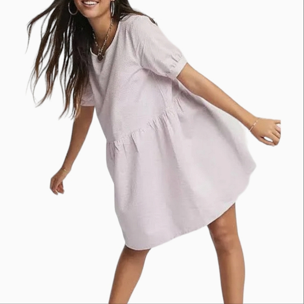 ICHI Anthropologie light lavender seersucker babydoll dress 2x